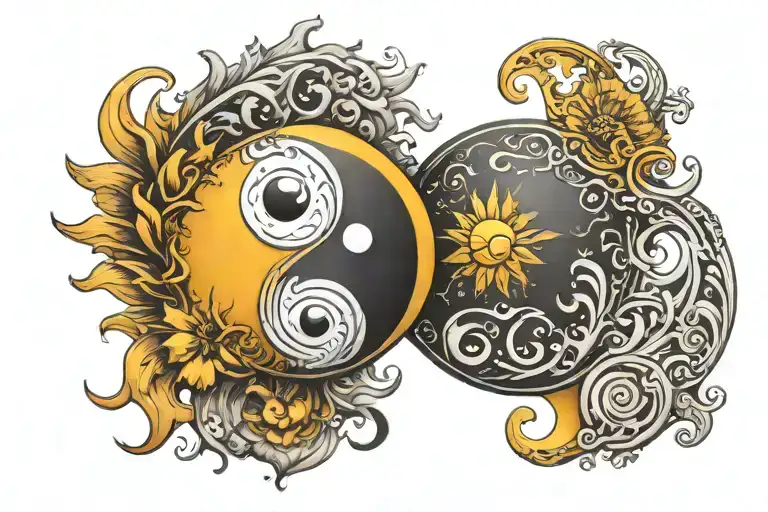 Yin Yang Symbol Sun And Moon Merging Together