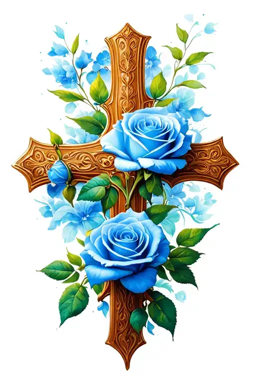 Cross And Blue Rose