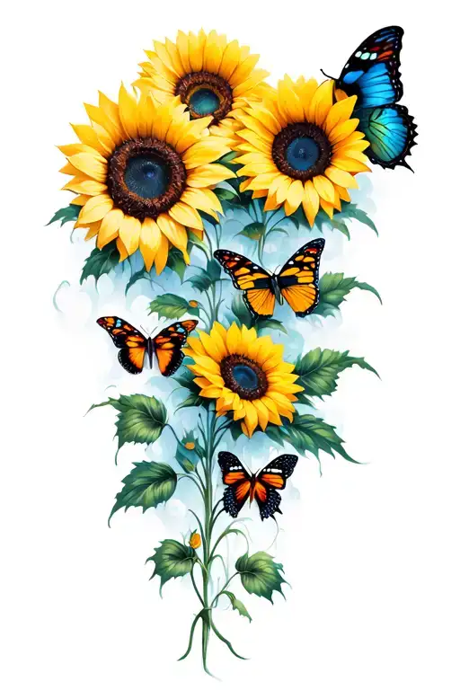 Butterflies And Sunflowers Wrapped