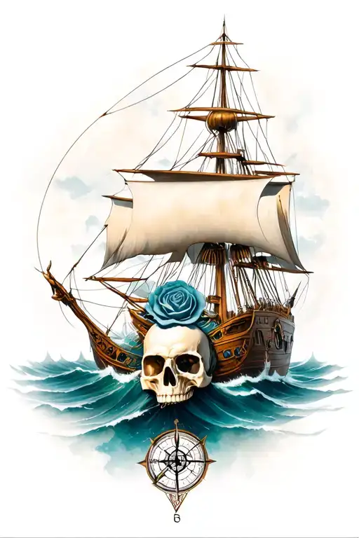 Ship Rose Skull Compass