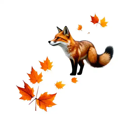 Fall Scenery With Fallen Leaves And Fox Scenery