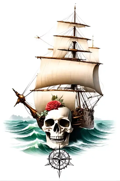 Ship Rose Skull Compass