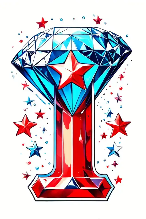 Blue Diamond Shape Red Number 1 White Stars