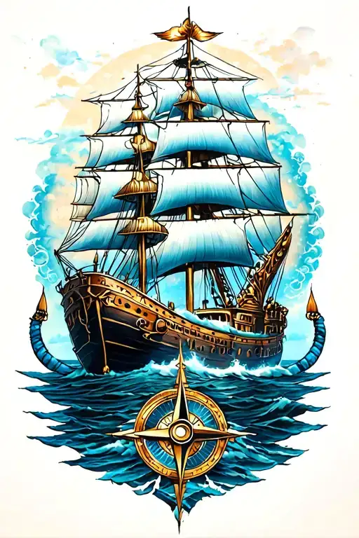 Aquarius With Ship And Compass