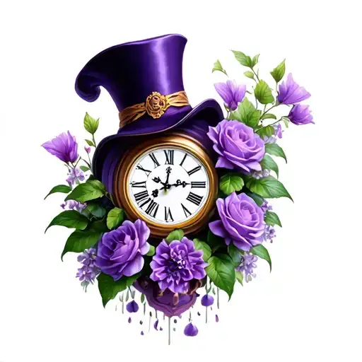 Alice In Wonderland Hat Clock Plant Purple