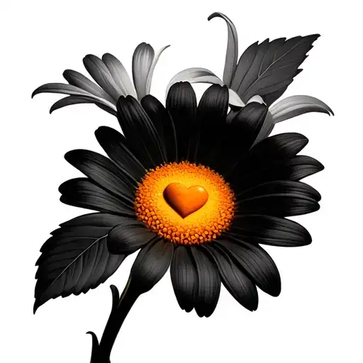 A Daisy With A Double Layer Of Petals With A Heart In The Center And A Stem With 4 Leaves