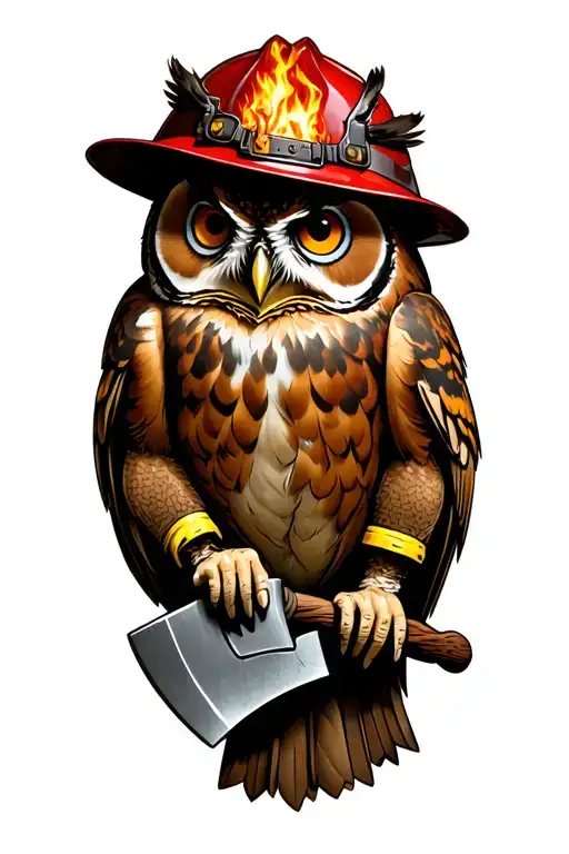Owl Holding Firemans Axe And Haligan