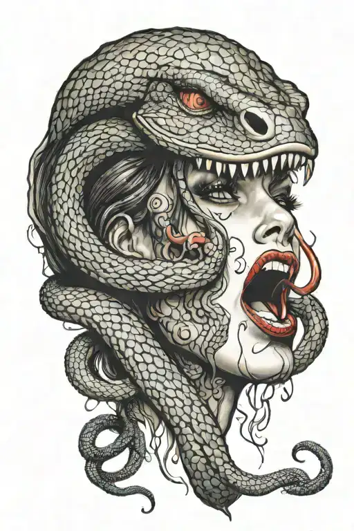 Dark Art Creepy Woman With Tongue Like A Snake No Background