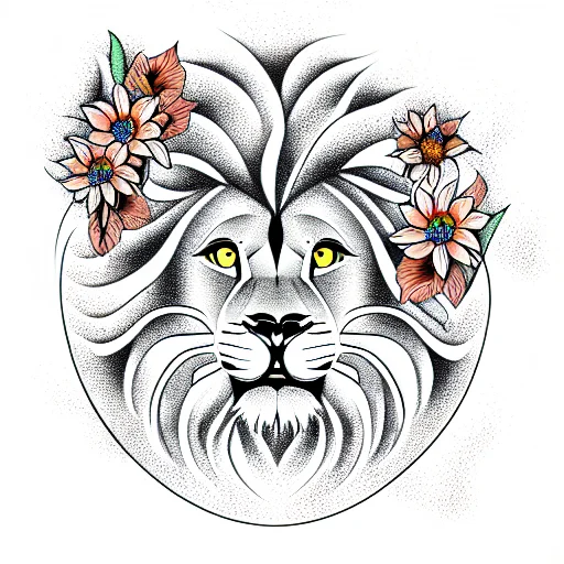 Lion With Flowers