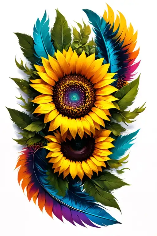 Sunflower And Feathers