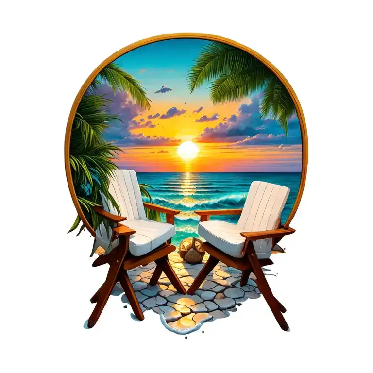 2 Chairs With Ocean And Sunset Background