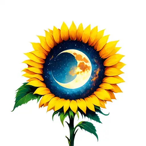 Sunflower With Moon Inside And Galaxy Background