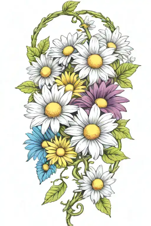 Colorful Daisies Intertwined Around A Vine