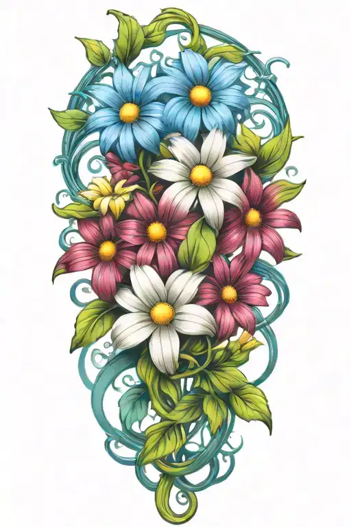 Colorful Daisies Intertwined Around A Vine
