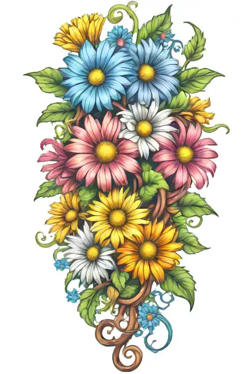 Colorful Daisies Intertwined Around A Vine