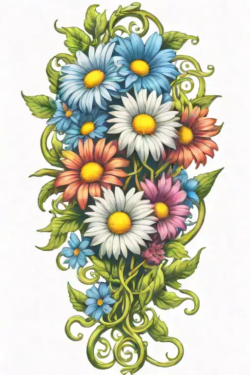 Colorful Daisies Intertwined Around A Vine