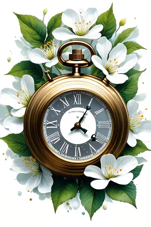 Stop Watch With Time And Dogwood Flower Blooming