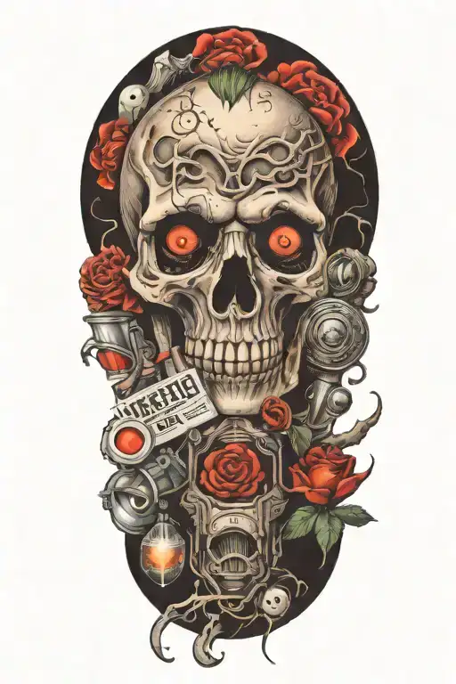 Horror Movie Inspired Tattoo Featuring Iconic Symbols