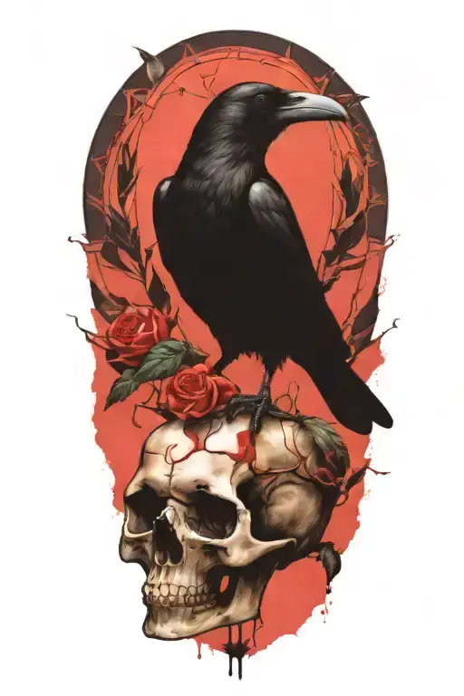 Raven Perched On Skull With Stain Glass Window
