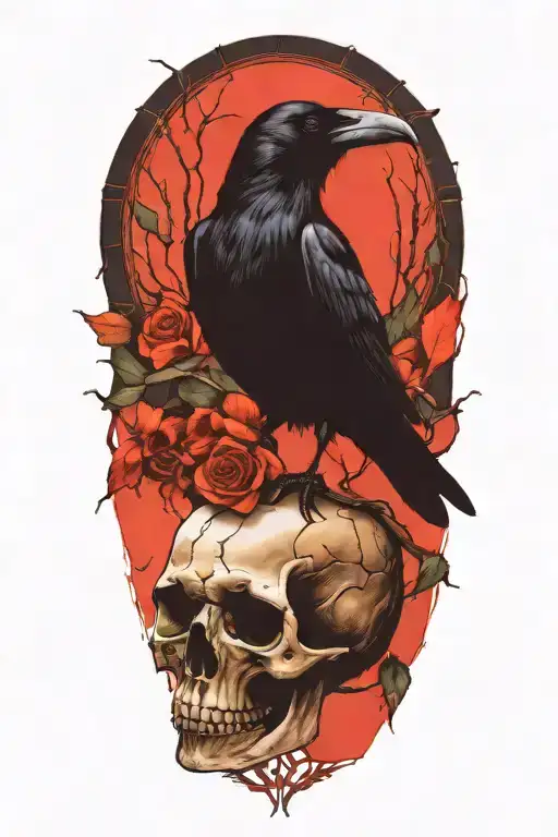 Raven Perched On Skull With Stain Glass Window Background