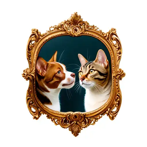 Dog Looking In Mirror And Seeing Cat Reflection