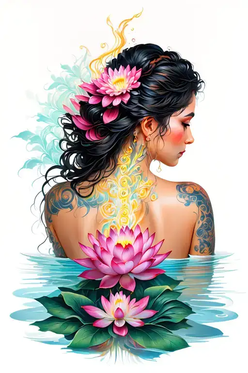 Lotus At Bottom On Lower Back With Shaoes Going Up Spine