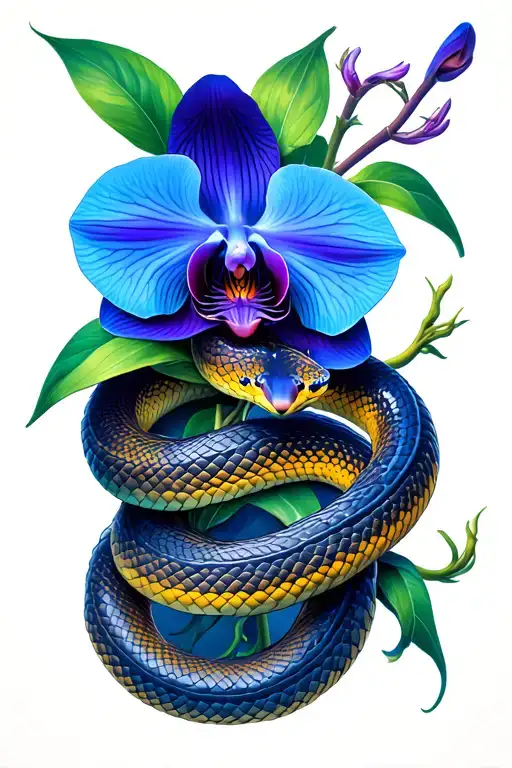 Blue Orchid Intertwined With A Snake Wrapped
