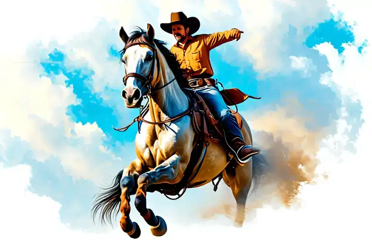 Cowboy Riding A Horse Jumping