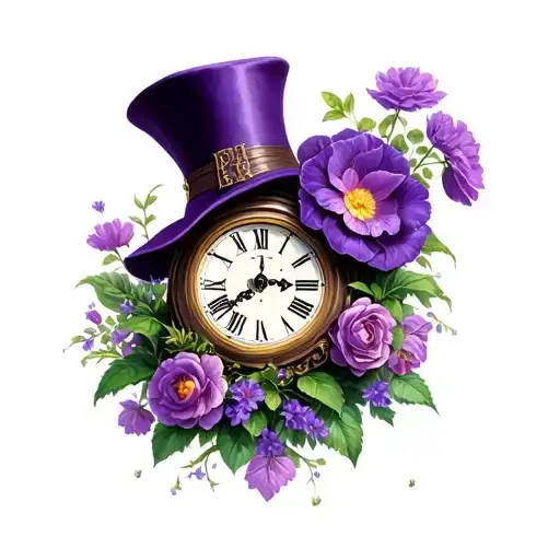 Alice In Wonderland Hat Clock Plant Purple