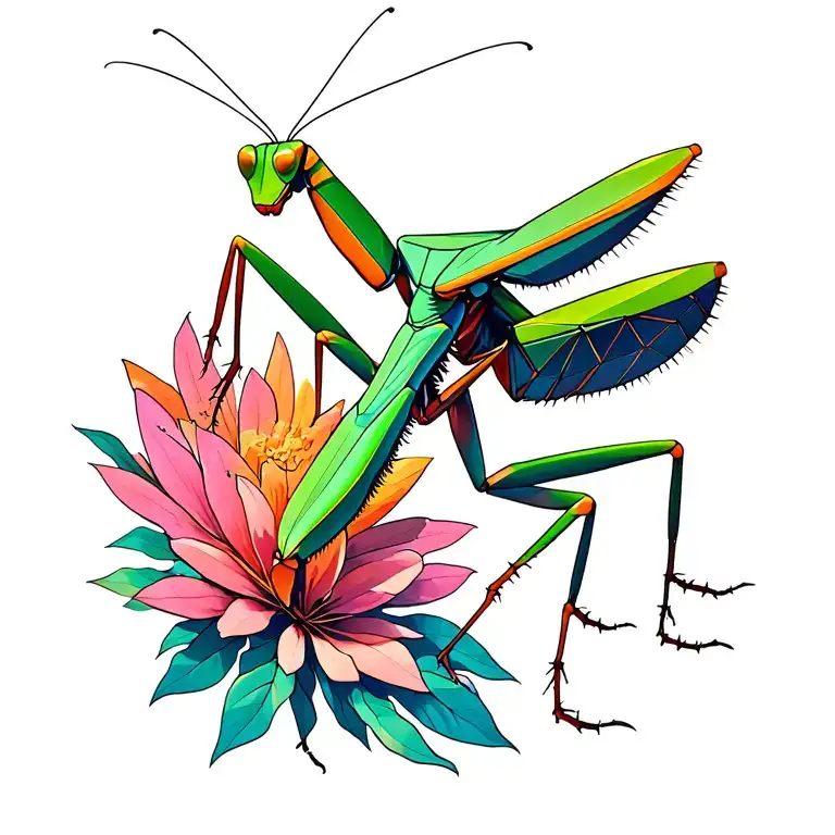Praying Mantis Humoristic Colorfull Geometric
