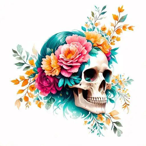 Feminine Skull And Floral Aesthetic With Geometric Shapes And Beats