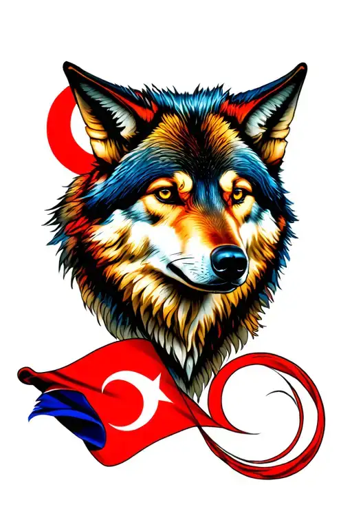 Colorful Loyal Wolf And Turkish Flag