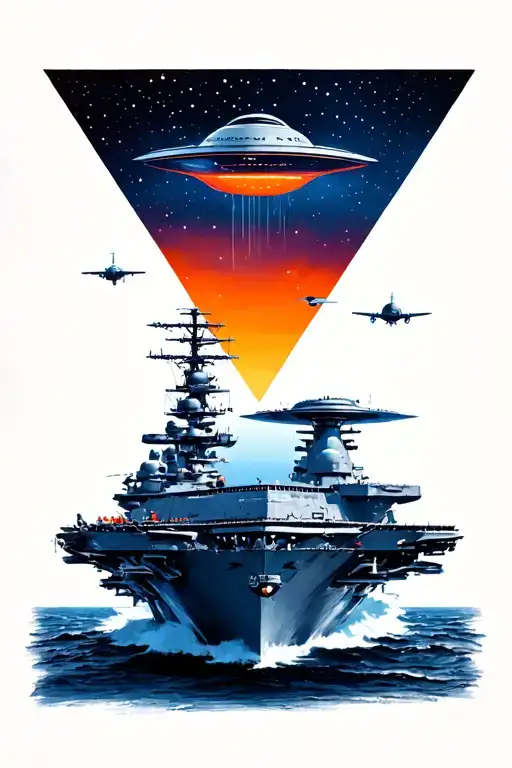 Triangle Shaped Ufo Flying Over Top A United States Aircraft Carrier