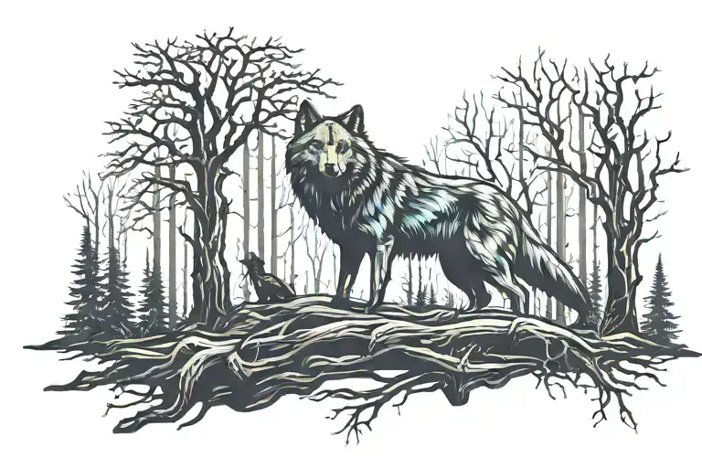 Wolf Silhouette In The Dead Forest