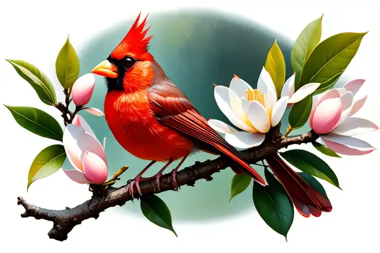 Cardinal Sitting On A Magnolia Branch
