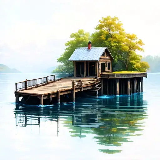 Half Built Dock In Water On Angle