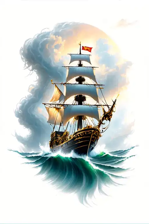 Golden Hinde Ship Sailing Through Stormy