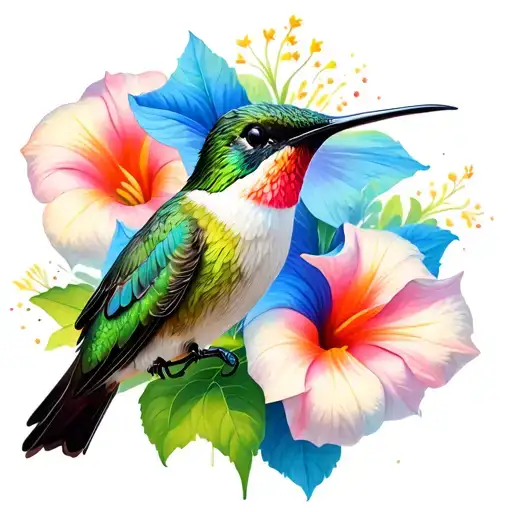 Humming Bird Surrounded By Morning Glory's