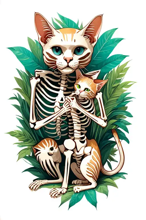 Cat Skeleton Playing With A Cat In The Jungle Setting