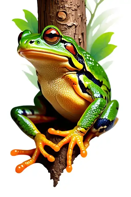 The Frog Creeps On The Trunk Of A Tree