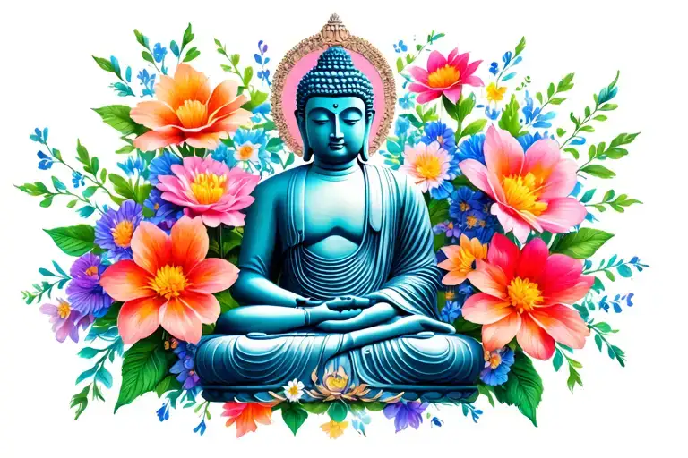 Buddha Surrounded By Flowers