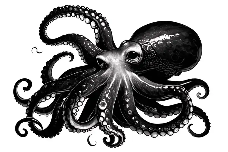 A Black And White Mystic And Masculine Octopus With Deep Sea Elements