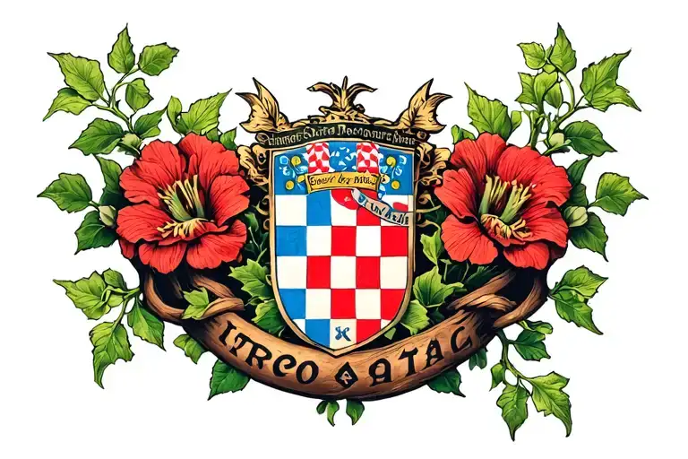 Flower Vine Wrapped Around Forearm With Croatian Crest Throughout Vine