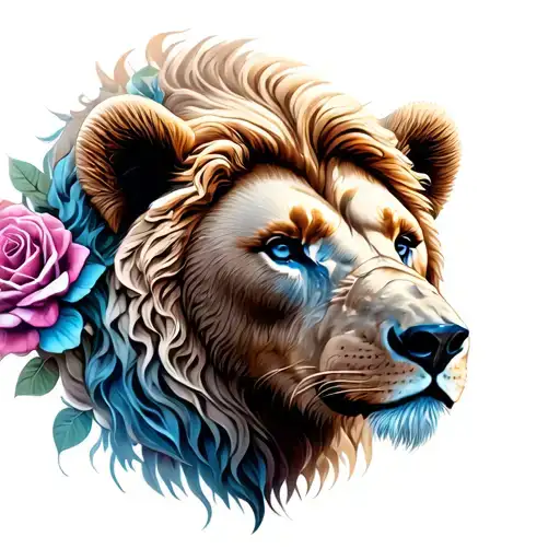 Bear Lion Rose Intertwined