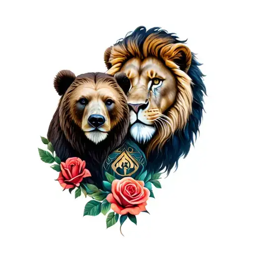 Bear And Lion With A Rose