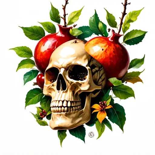 Skull And Pomegranate Branch Intertwined