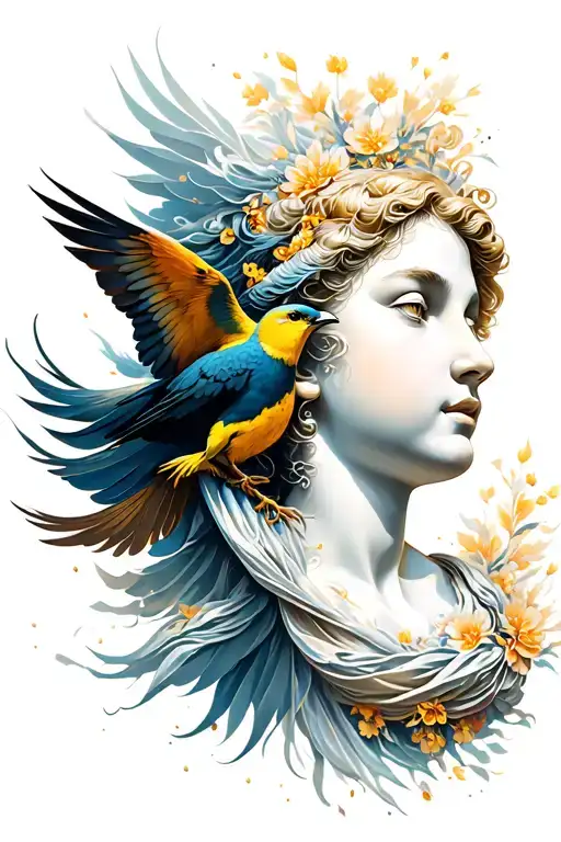 Minimal Aphrodite With Bird Flying In The Sky