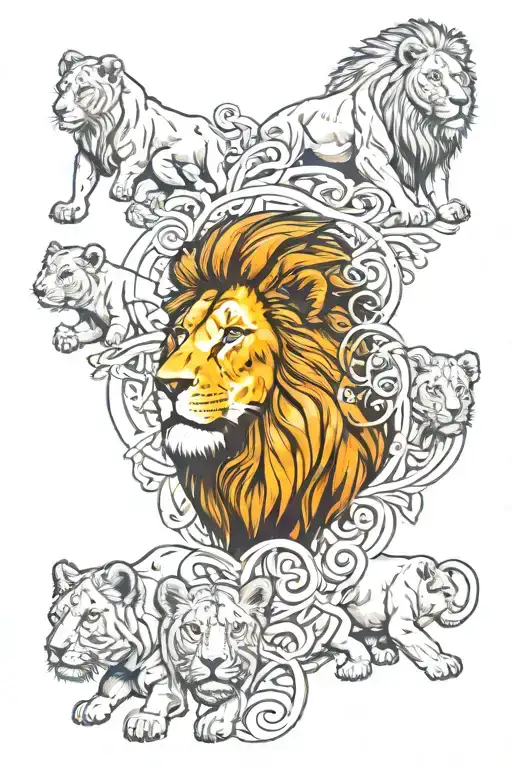 Lion And It Cubs Surrounded With Names Incorporated