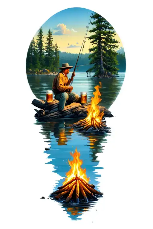 Lake Fishing Beer Campfire Scene