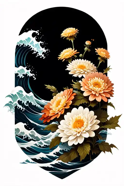 Waves Crashing And Chrysanthemums Flower